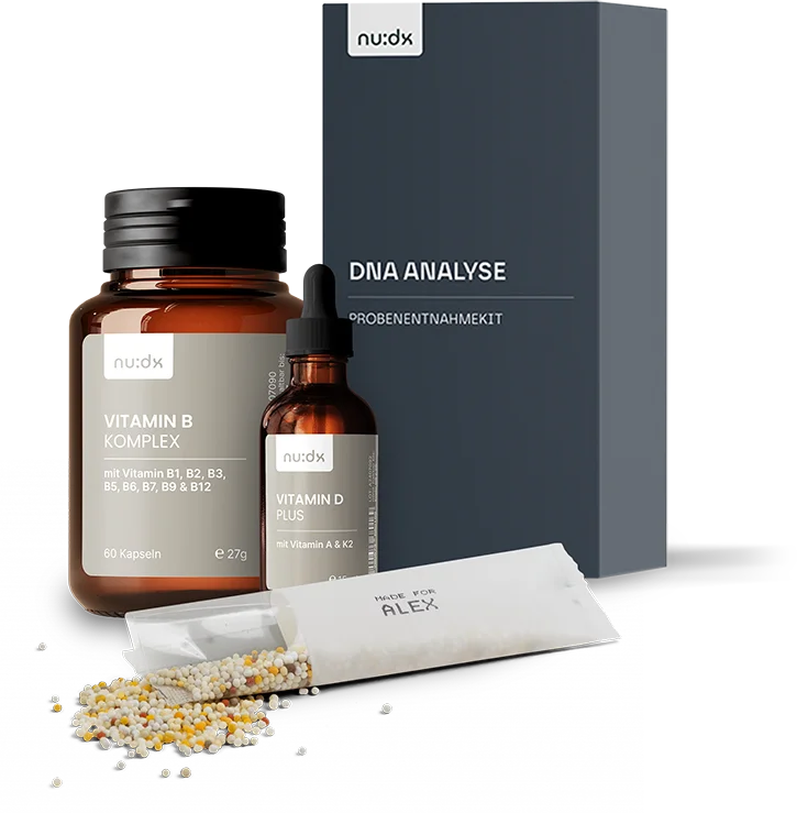 Bild einer Auswahl an 2 Supplement Flaschen und einem Paket für eine Laboranalyse