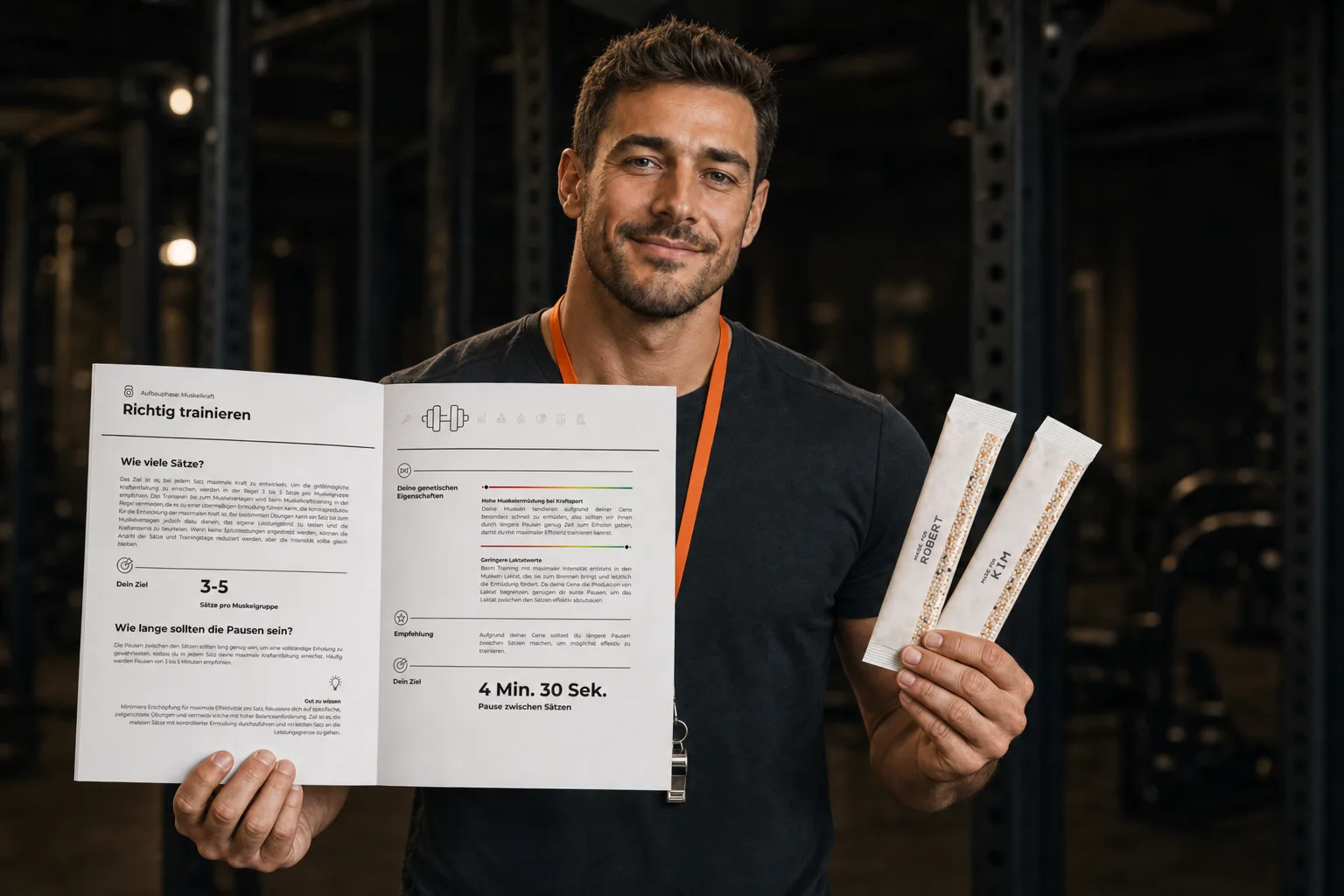 Personal Trainer mit pro:dna Athletics Report und individuellen Nährstoff-Sachets