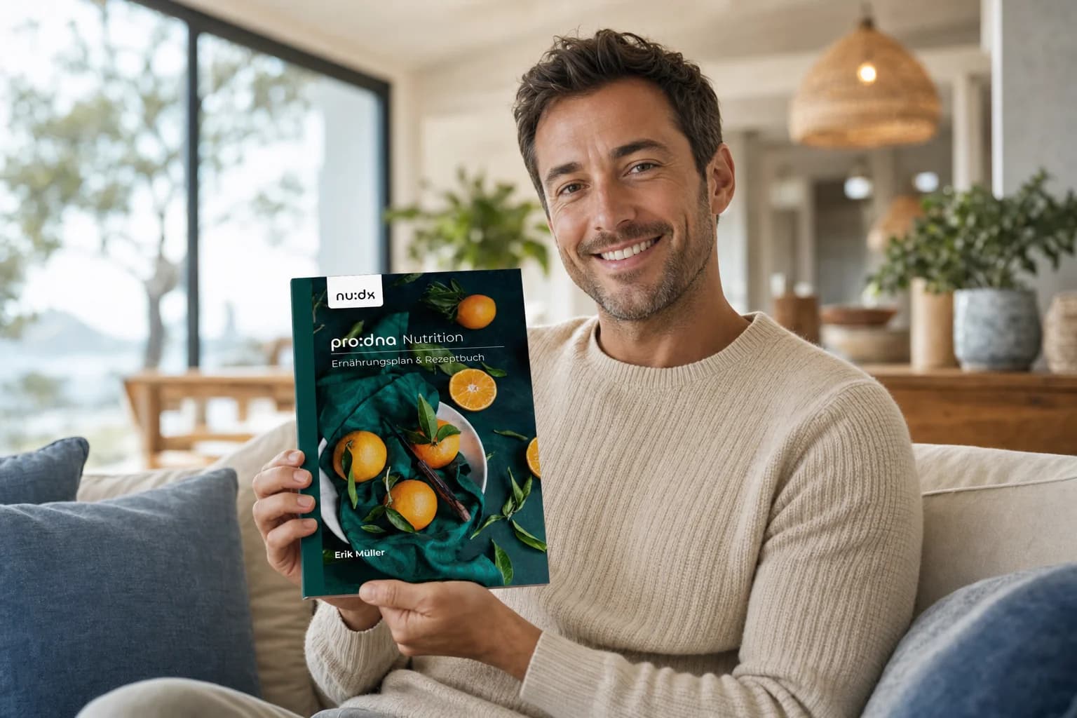 Frau in der Küche mit pro:dna Nutrition Report und individuellem Ernährungsplan